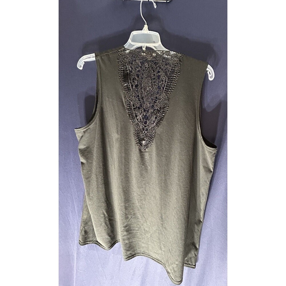 NWOT Abito Long Vest Womens 2XL Black Waterfall Open Front Crochet Lace Back 2X